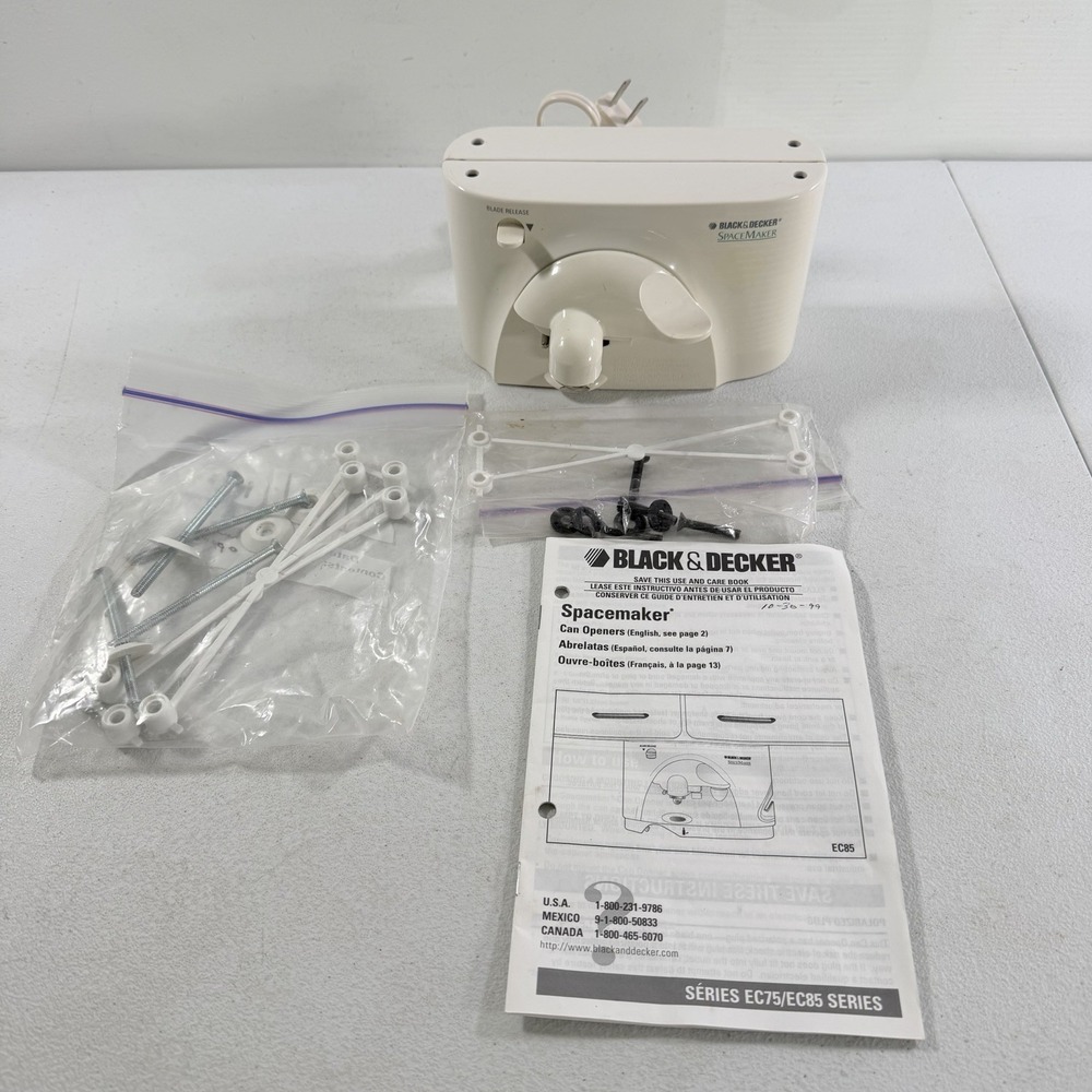 BLACK+DECKER Spacemaker Under Counter Can Opener EC75 White W/ Hardware TESTED